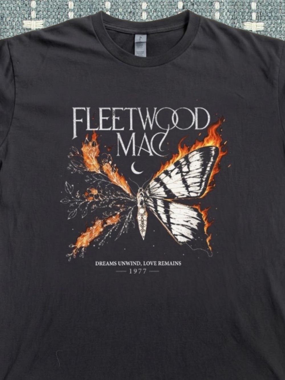 Gildan Black Fleetwood Mac Flaming Butterfly Graphic Tee